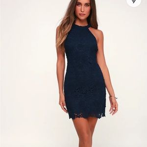 Lulu’s Love Poem Navy Blue Lace Mini Dress